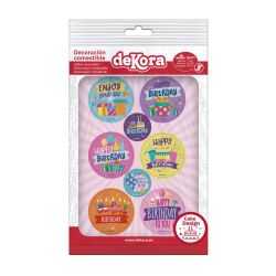 Dekora Wafer Paper Discs Happy Birthday set/6 - 5,8cm T.H.T. 1-6-24