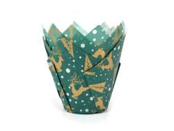 House of Marie Tulip Muffin Cups Christmas Green pk/36