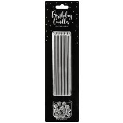 PartyDeco Birthday Candles Silver Set/12
