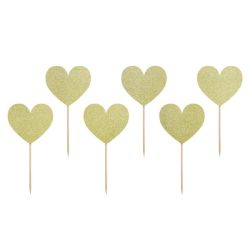 PartyDeco Cake & Cupcake Toppers Golden Hearts
