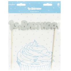 PartyDeco Cake Topper 1st Birthday Zilver